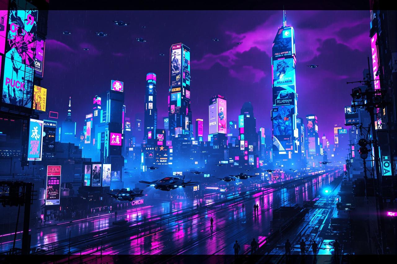 漫画免费精选专题 - 霓虹美学：赛博朋克都市视觉设计的艺术密码
